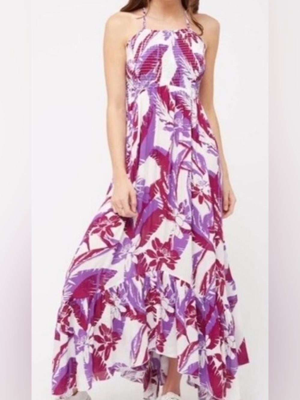 Free People Pink and Purple Floral Halter Maxi Dress
